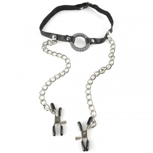 Fetish Fantasy O-Ring Gag with Nipple Clamps